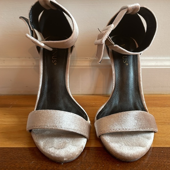 VENUS Nude Velvet Ankle Strap Heels - Picture 5 of 5